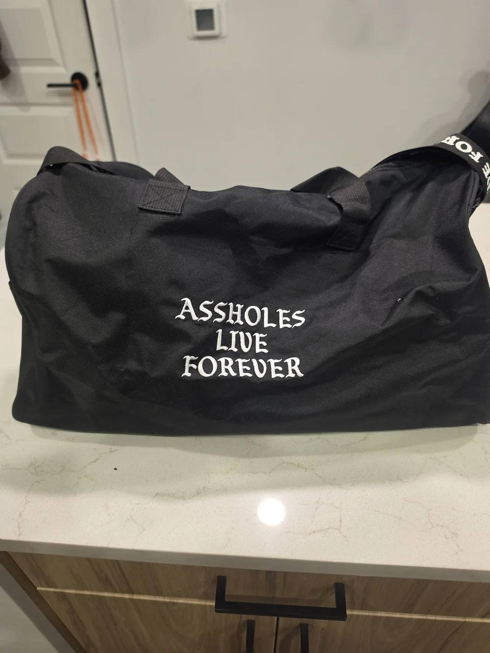 Men's Black Duffel Bag with 'Emotional Baggage' Graphic